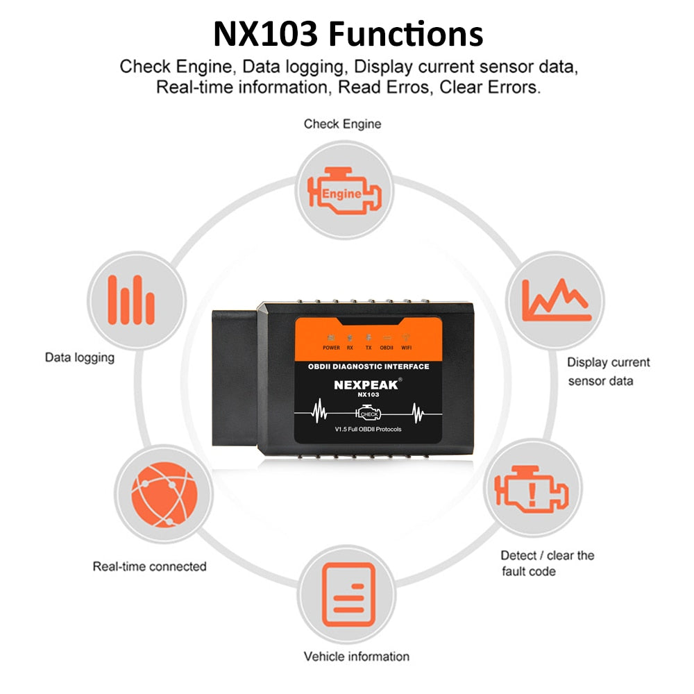 Nexpeak  ELM327 WIFI V1.5 OBD2 Scanner Car Fault Code Reader OBDII Scaner Adapter Auto Diagnostic Scan Tool for IOS Android